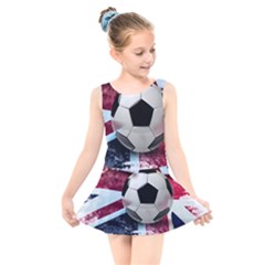 Soccer Ball With Great Britain Flag Kids  Skater Dress Swimsuit by Vaneshart