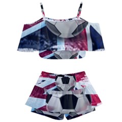 Soccer Ball With Great Britain Flag Kids  Off Shoulder Skirt Bikini by Vaneshart