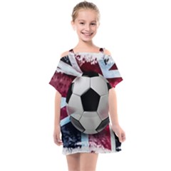 Soccer Ball With Great Britain Flag Kids  One Piece Chiffon Dress by Vaneshart