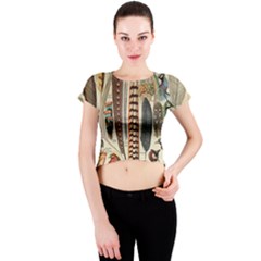 Feathers Birds Vintage Art Crew Neck Crop Top