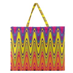 Retro Colorful Waves Background Zipper Large Tote Bag