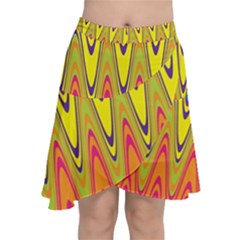 Retro Colorful Waves Background Chiffon Wrap Front Skirt