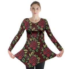 Flower Seamless Tile Background Long Sleeve Tunic 