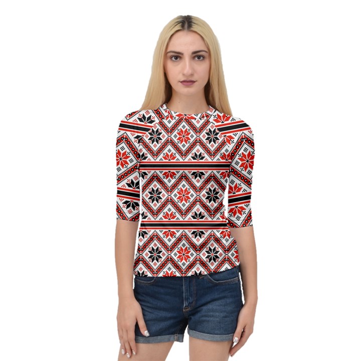 Folklore Ethnic Pattern Background Quarter Sleeve Raglan Tee