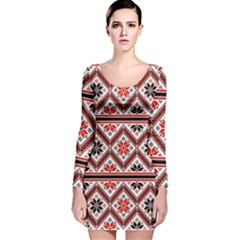 Folklore Ethnic Pattern Background Long Sleeve Velvet Bodycon Dress