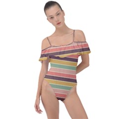 Vintage Stripes Lines Background Frill Detail One Piece Swimsuit