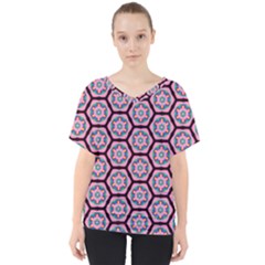 Background Pattern Tile Flower V-neck Dolman Drape Top by Vaneshart