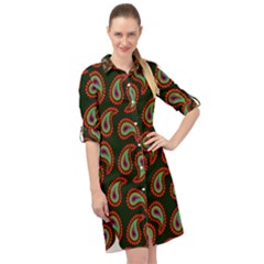 Seamless Paisley Pattern Long Sleeve Mini Shirt Dress