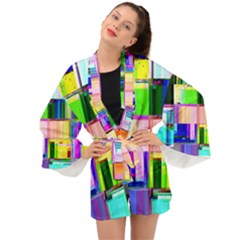 Glitch Art Abstract Long Sleeve Kimono