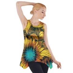 Floral Pattern Background Side Drop Tank Tunic