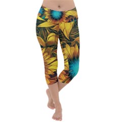Floral Pattern Background Lightweight Velour Capri Yoga Leggings by Vaneshart