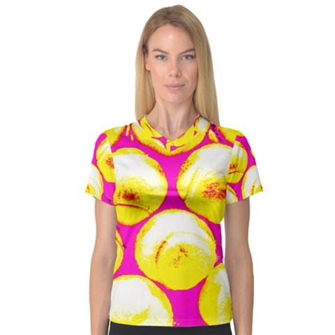 Pop Art Tennis Balls V-neck Sport Mesh Tee by essentialimage