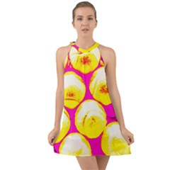 Pop Art Tennis Balls Halter Tie Back Chiffon Dress by essentialimage