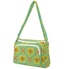 Flowers In Squares Pattern                                             Front Pocket Crossbody Bag by LalyLauraFLM