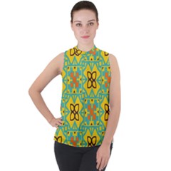 Flowers In Squares Pattern                                             Mock Neck Chiffon Sleeveless Top by LalyLauraFLM