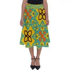 Flowers In Squares Pattern                                               Perfect Length Midi Skirt