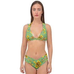 Flowers In Squares Pattern                                               Double Strap Halter Bikini Set by LalyLauraFLM