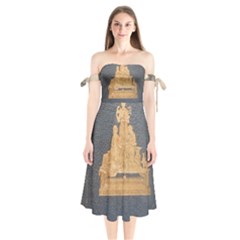 Illustrated Exhibitor 1 Shoulder Tie Bardot Midi Dress