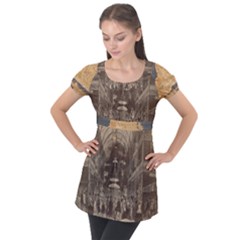 Illustrated Exhibitor Puff Sleeve Tunic Top
