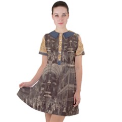 Illustrated Exhibitor Short Sleeve Shoulder Cut Out Dress 