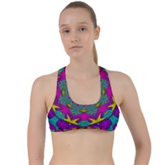 Fern  Mandala  In Strawberry Decorative Style Criss Cross Racerback Sports Bra by pepitasart