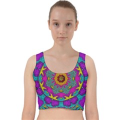 Fern  Mandala  In Strawberry Decorative Style Velvet Racer Back Crop Top by pepitasart