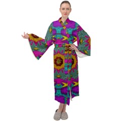 Fern  Mandala  In Strawberry Decorative Style Maxi Velour Kimono by pepitasart