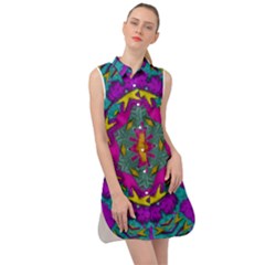 Fern  Mandala  In Strawberry Decorative Style Sleeveless Shirt Dress by pepitasart