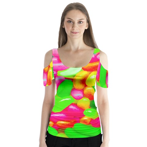 Vibrant Jelly Bean Candy Butterfly Sleeve Cutout Tee  by essentialimage