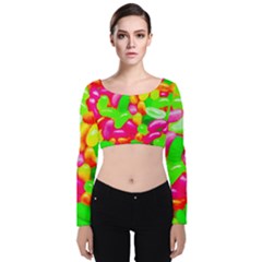 Vibrant Jelly Bean Candy Velvet Long Sleeve Crop Top by essentialimage