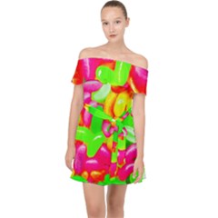 Vibrant Jelly Bean Candy Off Shoulder Chiffon Dress