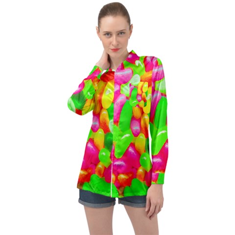 Vibrant Jelly Bean Candy Long Sleeve Satin Shirt by essentialimage