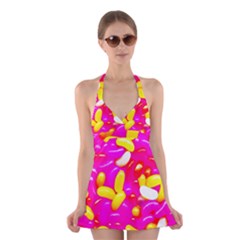 Vibrant Jelly Bean Candy Halter Dress Swimsuit 