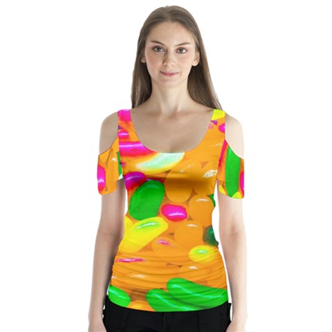 Vibrant Jelly Bean Candy Butterfly Sleeve Cutout Tee  by essentialimage