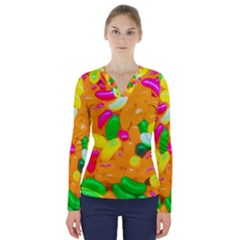 Vibrant Jelly Bean Candy V-neck Long Sleeve Top by essentialimage