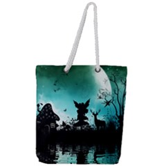 Litte Fairy With Deer In The Night Full Print Rope Handle Tote (large) by FantasyWorld7