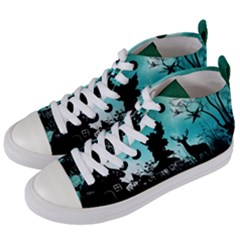 Litte Fairy With Deer In The Night Women s Mid-top Canvas Sneakers by FantasyWorld7
