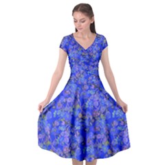 Royal Blue Spring Floral       Cap Sleeve Wrap Front Dress by 1dsign
