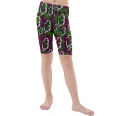 Green Fauna And Leaves In So Decorative Style Kids  Mid Length Swim Shorts by pepitasart