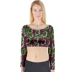 Green Fauna And Leaves In So Decorative Style Long Sleeve Crop Top