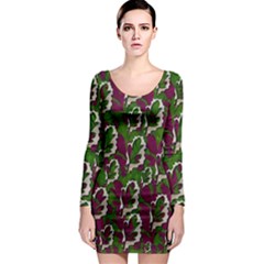Green Fauna And Leaves In So Decorative Style Long Sleeve Bodycon Dress