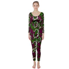 Green Fauna And Leaves In So Decorative Style Long Sleeve Catsuit