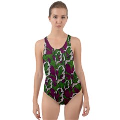 Green Fauna And Leaves In So Decorative Style Cut-out Back One Piece Swimsuit