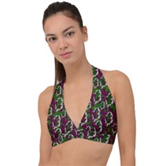 Green Fauna And Leaves In So Decorative Style Halter Plunge Bikini Top