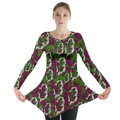 Green Fauna And Leaves In So Decorative Style Long Sleeve Tunic 