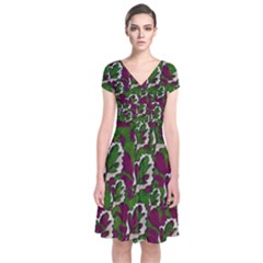 Green Fauna And Leaves In So Decorative Style Short Sleeve Front Wrap Dress