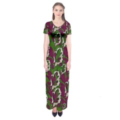 Green Fauna And Leaves In So Decorative Style Short Sleeve Maxi Dress