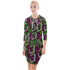 Green Fauna And Leaves In So Decorative Style Quarter Sleeve Hood Bodycon Dress