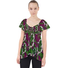 Green Fauna And Leaves In So Decorative Style Lace Front Dolly Top