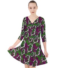 Green Fauna And Leaves In So Decorative Style Quarter Sleeve Front Wrap Dress